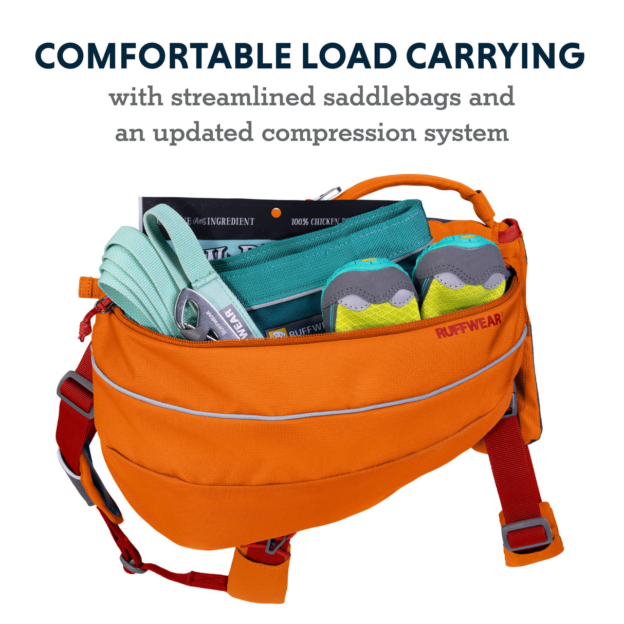 Ruffwear, Approach Pack Dog Backpack, Weight‑Forward Saddlebags with Flopper Stoppers, 5‑Point Adjustable Fit, Padded Handle, Dual Leash Points, Reflective Trim, Campfire Orange, Large/X-Large