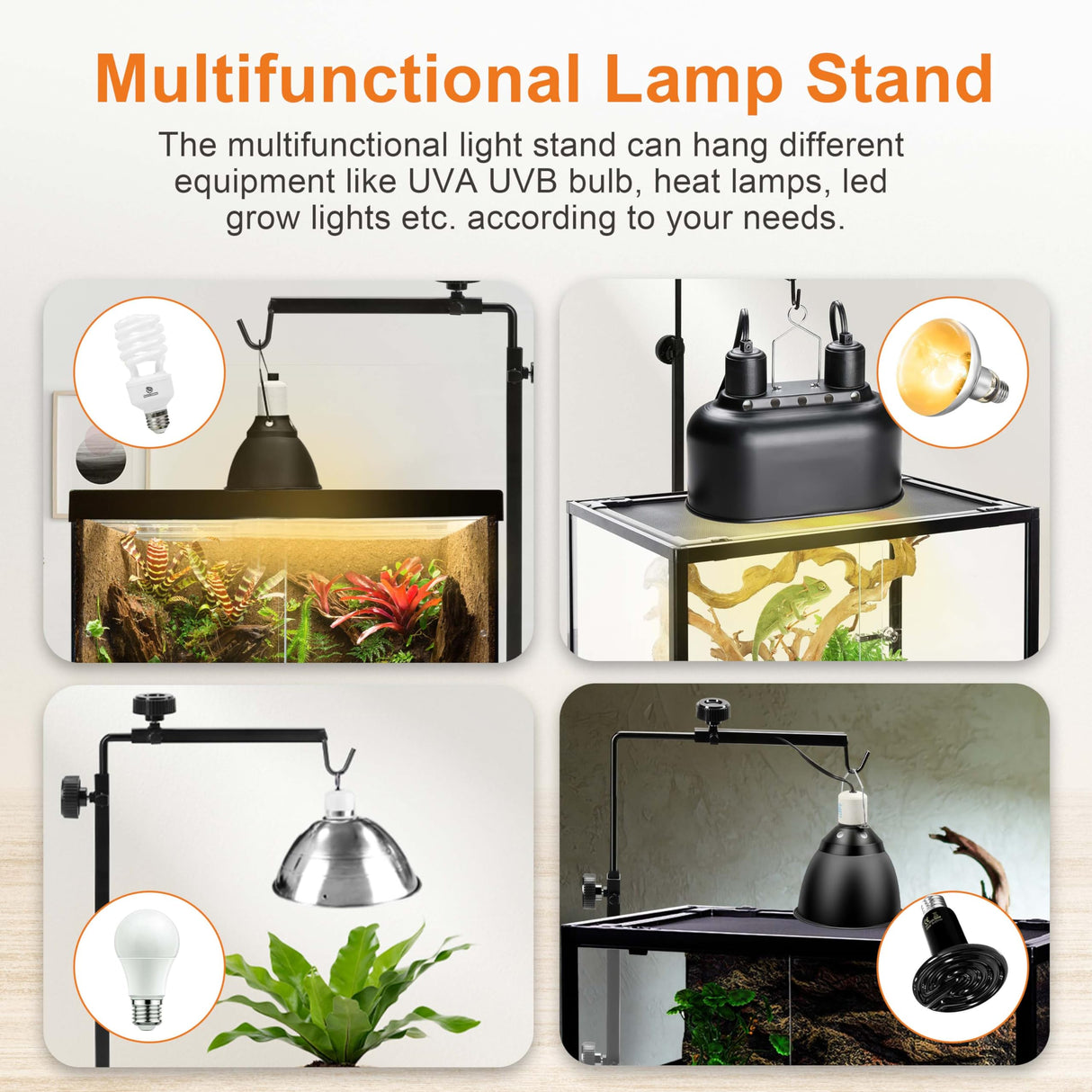 Simple Deluxe Reptile Light Stand Adjustable 15-36.6 inch Floor Lamp Holder, Metal Bracket for Reptile Tank & Terrarium Heating Light
