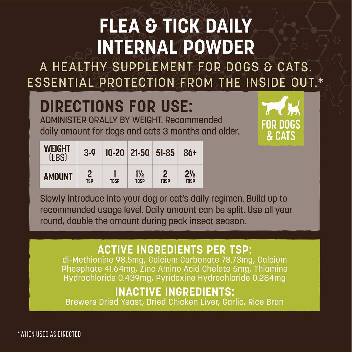 Earth Animal Apothecary Natural Flea & Tick - Daily Internal Powder Supplement for Dogs & Cats - 1 lb