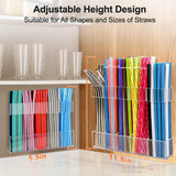 9.5” Large Acrylic Straw Holder for Cabinet Door, Reusable Adjustable Two-Part Straws Organizer with Ultra Sticky Adhesive Strips, 2026 Straw Storage for Kitchen Cupboard (Transparent)