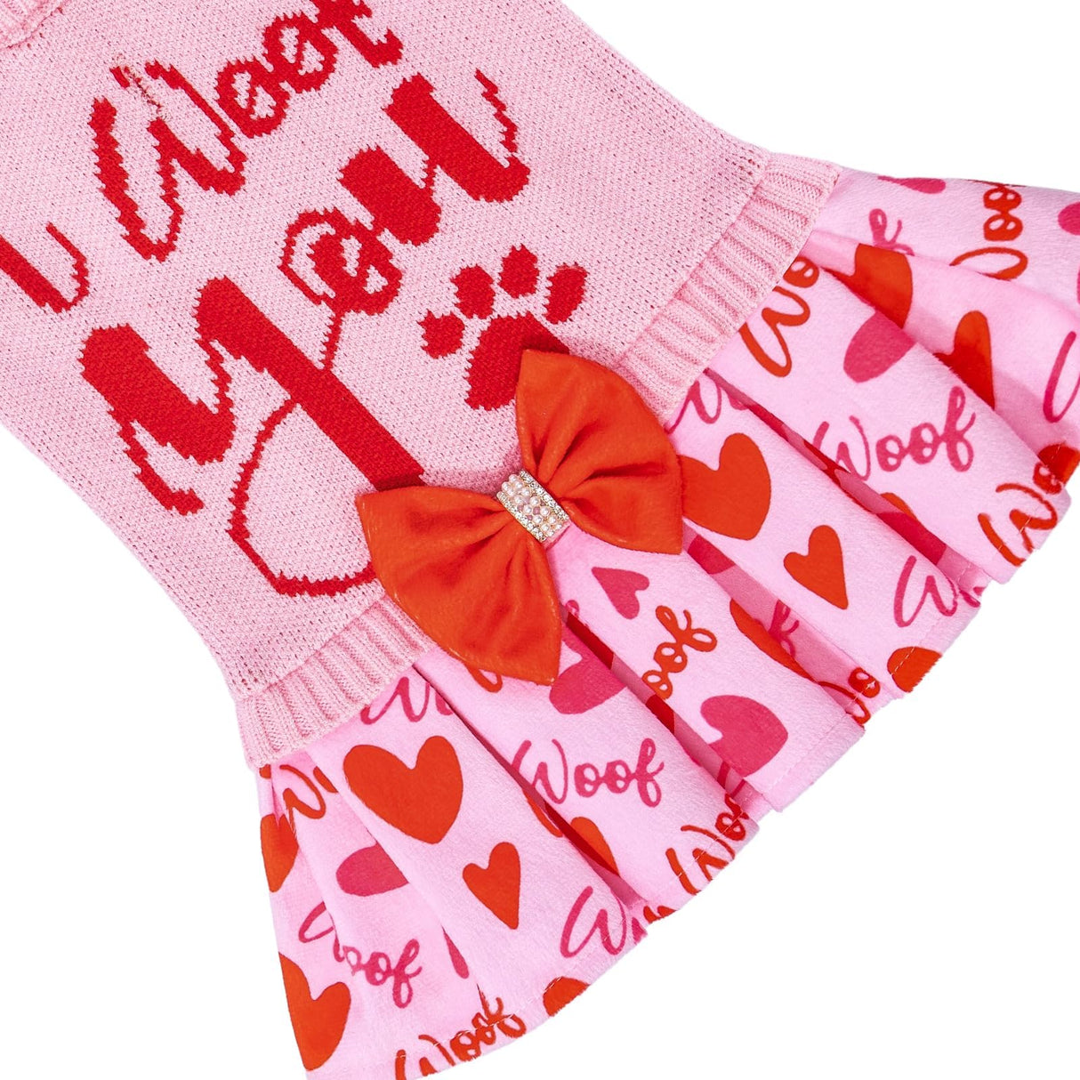 CuteBone Pink Dog Sweater Dress I WOOF You Pet Sweater Sweaters for Small Dogs with Bowtie Pullover Pupply Clothes Cats Clothes for Valentine's Day