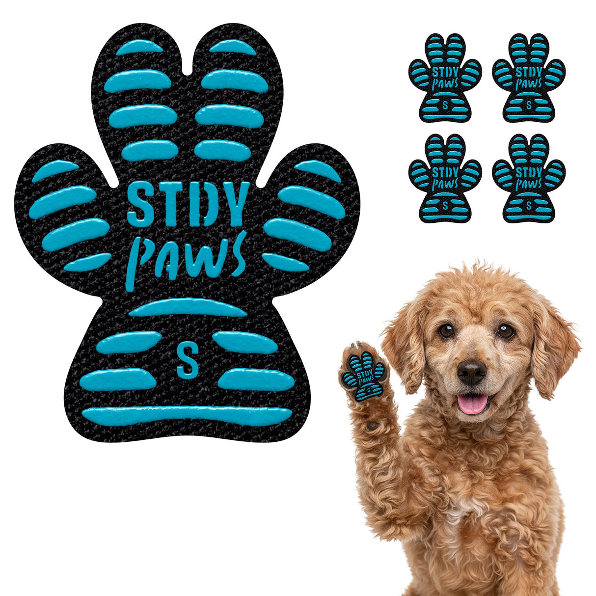 Steady Paws Anti-Slip Paw Stickers for Dogs Feet - Non-Slip Paw Pads for Traction on Hardwood & Tile Floors - Breathable Adhesive Friction Foot Grips for Senior & Injured Dogs – 24 Pads (Size S)