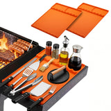 Silicone Grill Mat for Blackstone - BBQ Griddle Tools Side Mat with Drip Pad, Griddle Tools Mat for Outdoor Kitchen Countertop, BBQ Grill Accessories Gifts for Men (Gray-2Pack)