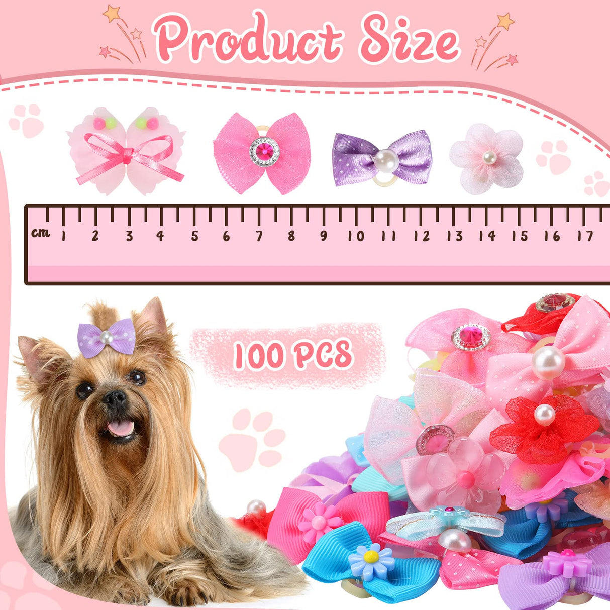 Yunsailing 100 Pcs/ 50 Pairs Cute Dog Bows Dog Hair Bows with Rubber Bands Puppy Hair Clips Grooming Accessories Multicolor Small Pet Handmade Bowknot for Pet Female Accessories
