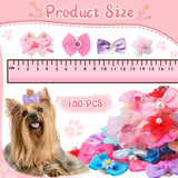 Yunsailing 100 Pcs/ 50 Pairs Cute Dog Bows Dog Hair Bows with Rubber Bands Puppy Hair Clips Grooming Accessories Multicolor Small Pet Handmade Bowknot for Pet Female Accessories