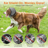Dog Ear Muffs for Noise Protection & Bath, NoShake Ear Wrap for Hematoma, Drying & NoiseAnxiety Relief - Elastic Waterproof Dog EarProtector with Calming Cover Design for Grooming (Grey, Medium)