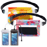 XHDMY 4 Pack Waterproof Fanny Pack with Waist Strap Waterproof Phone Pouch Dry Bag for Kayaking Pool Swimming Boating Beach Fishing Travel Diving Surfing (Hawaii, 2 Fanny Pack + 2 Pouch Bag)