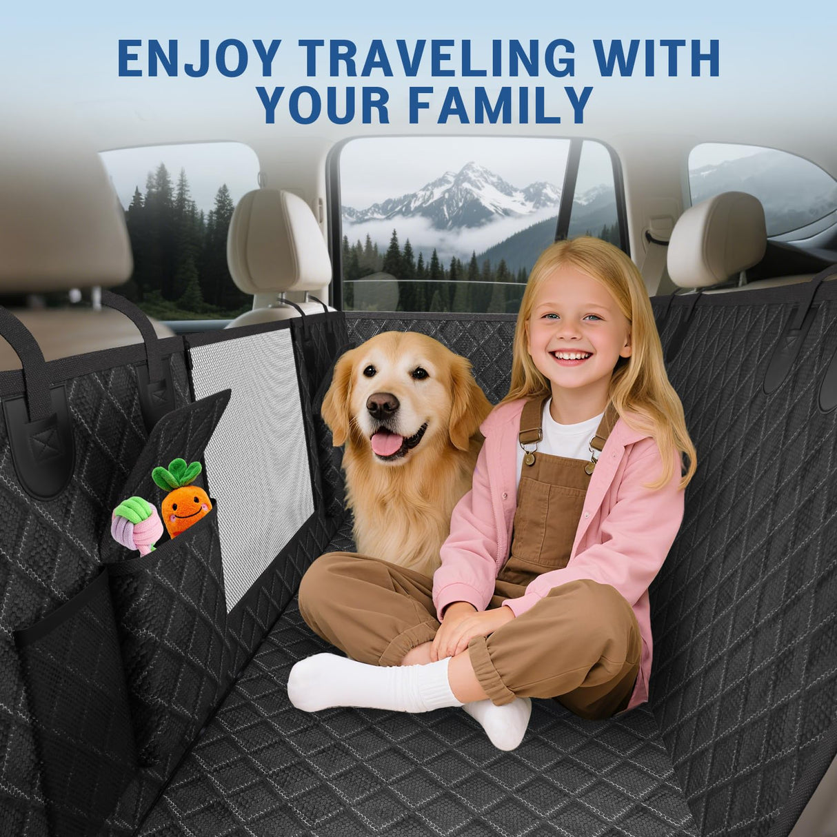 Deeteck Dog Car Seat Cover for Back Seat：Waterproof Back Seat Extender for Dogs - Hard Bottom Car Seat Cover for Dogs with Door Protectors - Dog Car Seat for Traveling and Camping with Pets