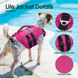 Kuoser XL Dog Life Jacket, Large High Flotation Dog Life Vest for Swimming Boating, Reflective Dog Swimming Vest Pet Life Preserver with Rescue Handle, Rose XL