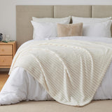 Fleece Throw Blanket for Couch - 300GSM Soft & Warm Fluffy Cream White Blanket, Decorative and Giftable Striped Blankets for Women, Men, 50"x60"