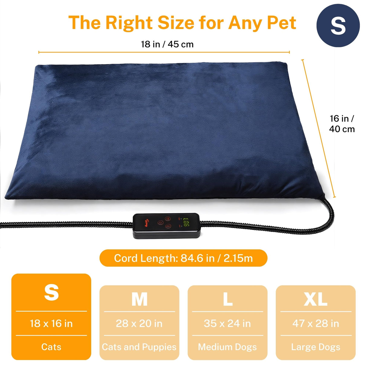 Toozey Pet Heating Pad, 6 Adjustable Temperature Heated Cat Bed with Timer, Waterproof Electric Heated Mat for Dogs and Cats, Chew Resistant Cord, Safe Indoor Use, 18x16in