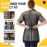 Ladybird Line 716 Leopard Print Waterproof Grooming & Styling Smock, Hair and Bleach Resistant with Covered Zipper Panel, Mesh Back, and Back Tie Belt - Ideal for Pet Groomers and Hair Stylists - 2XL