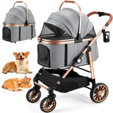 MAMIZO Pet Stroller for Medium Dogs Cats Up to 55 lbs, All-Terrain 3-in-1 Dog Stroller with Detachable Carrier, Rubber Wheels, One-Click Folding, Storage Basket & Cup Holder, for Senior Dogs & Cats