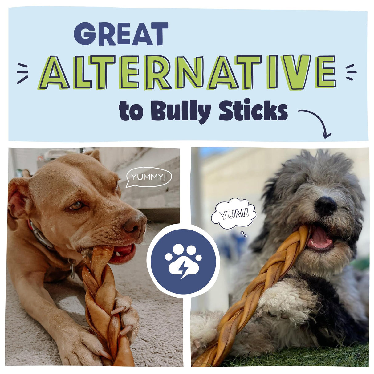 Pawstruck Natural Large 10-13” Beef Collagen Braids for Dogs – Long-Lasting Rawhide & Bully Stick Alternative, with Chondroitin & Glucosamine – 3 Pack