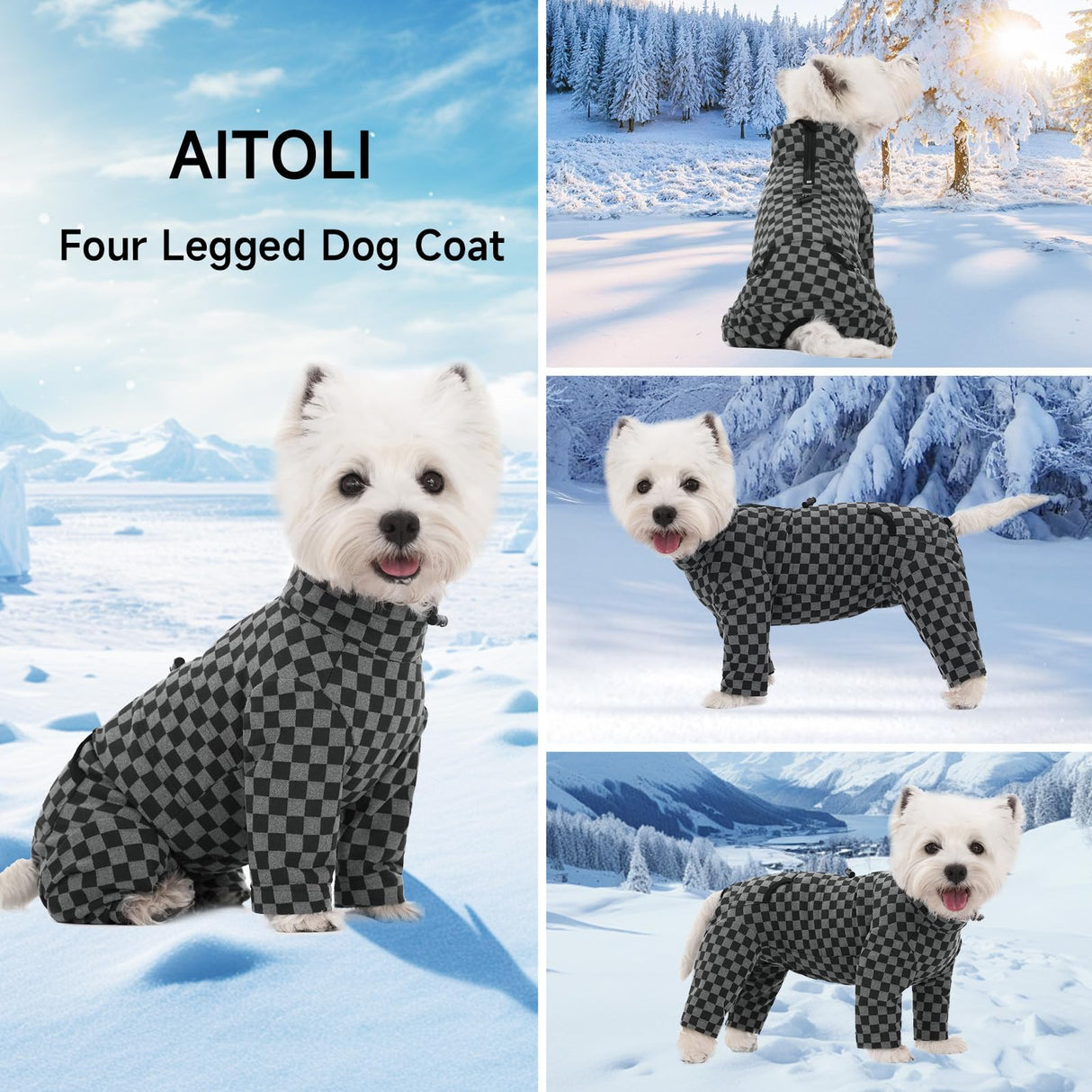 Dog Winter Coat, Warm Fleece Dog Cold Weather Coats, Plaid Turtleneck Dog Pajamas, Pullover Dog Jumpsuit, Turtleneck Dog Winter Clothes for Small Medium Dogs, Dog Onesie Anti Hair Shedding