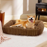 Bedsure ComfyFleece™ Cute Dog Bed for Large Dogs - Washable Furry Puppy Beds, Rectangle Orthopedic Corduroy Fleece Pet Beds with Removable Zipper Cover, 36x27x8inches, Camel Brown