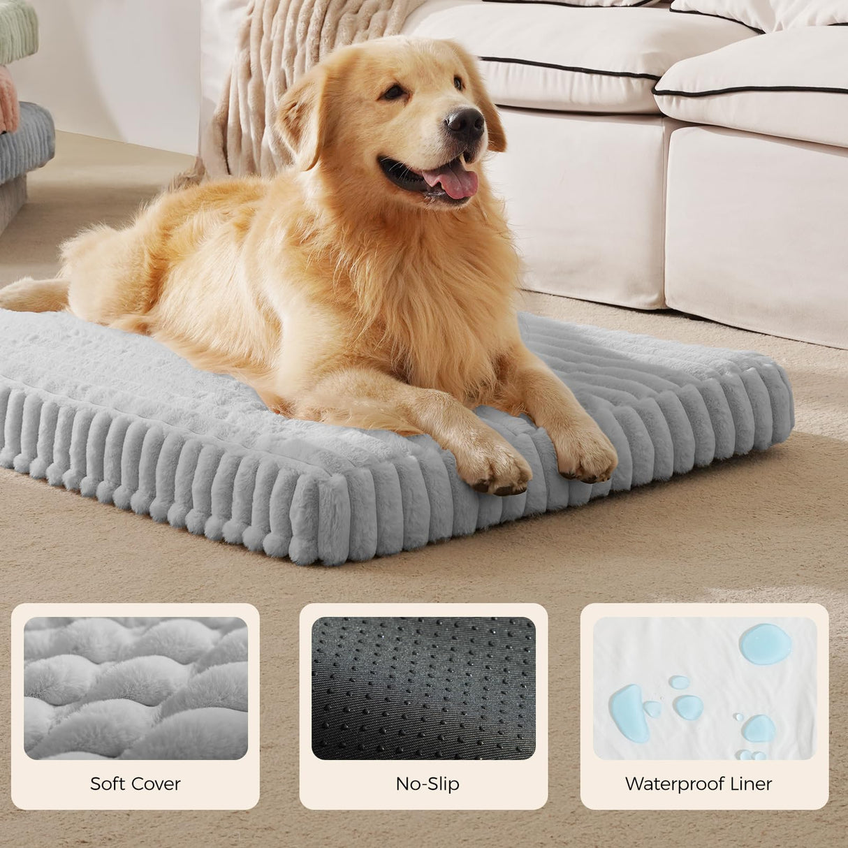 Orthopedic Dog Bed for Extra Large Dog, Waterproof Pet Bed for Crate,Non-Slip Bottom and Egg-Crate Foam with Removable Washable Cover Crate Bed,Grey,41"x27"x4"