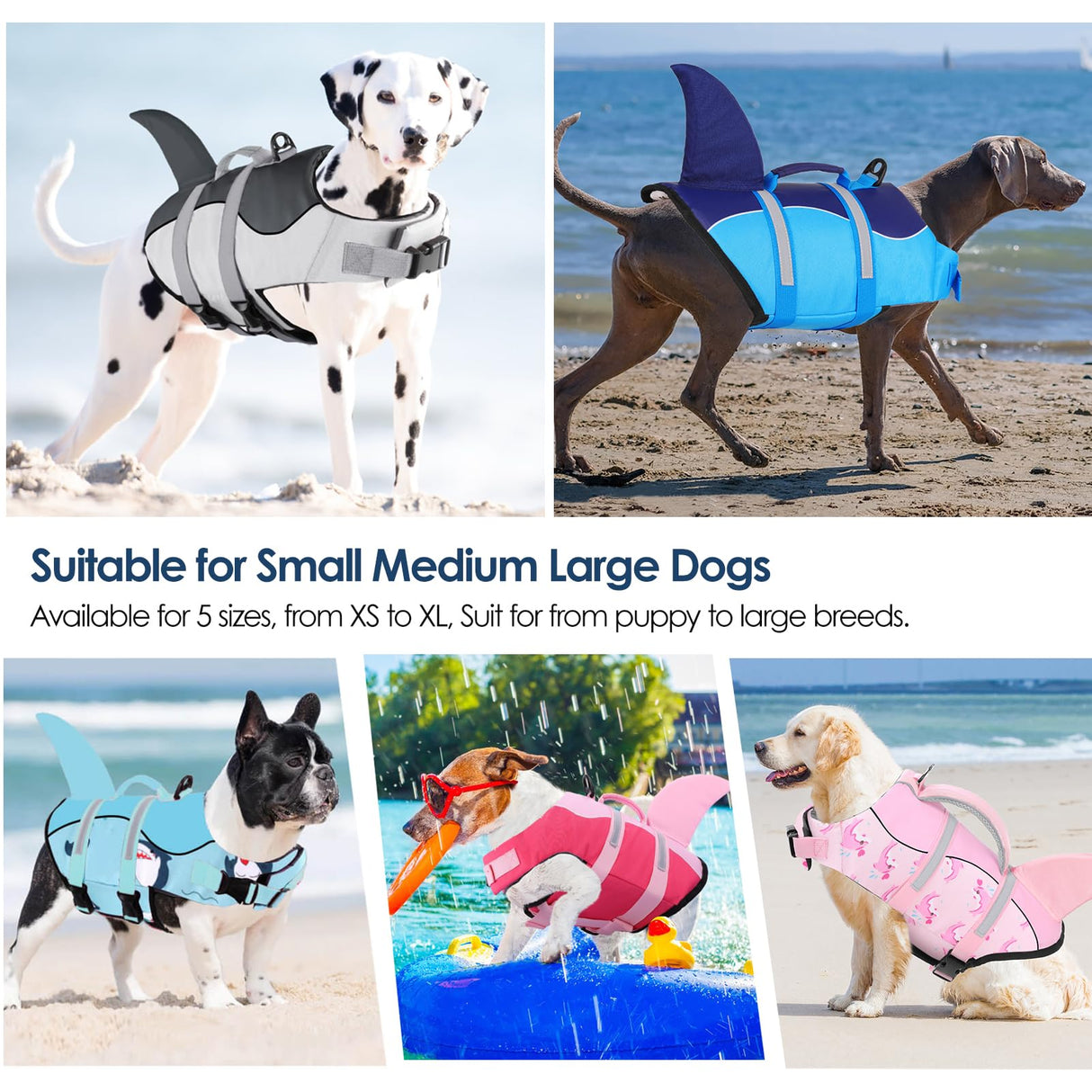 AOFITEE Dog Life Vest for Swimming, Shark Dog Life Jacket Large, High Flotation Dogs Swimming Vest with Rescue Handle and Reflective Stripe, Dogs Lifesaver Swimsuit for Boating Summer Pool Beach, XL