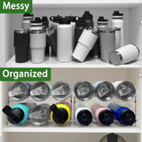 2 Pack Water Bottle Organizer, Stackable Kitchen Pantry Storage Shelf, Plastic Water Bottle Holder for Cabinet and Fridge Organization