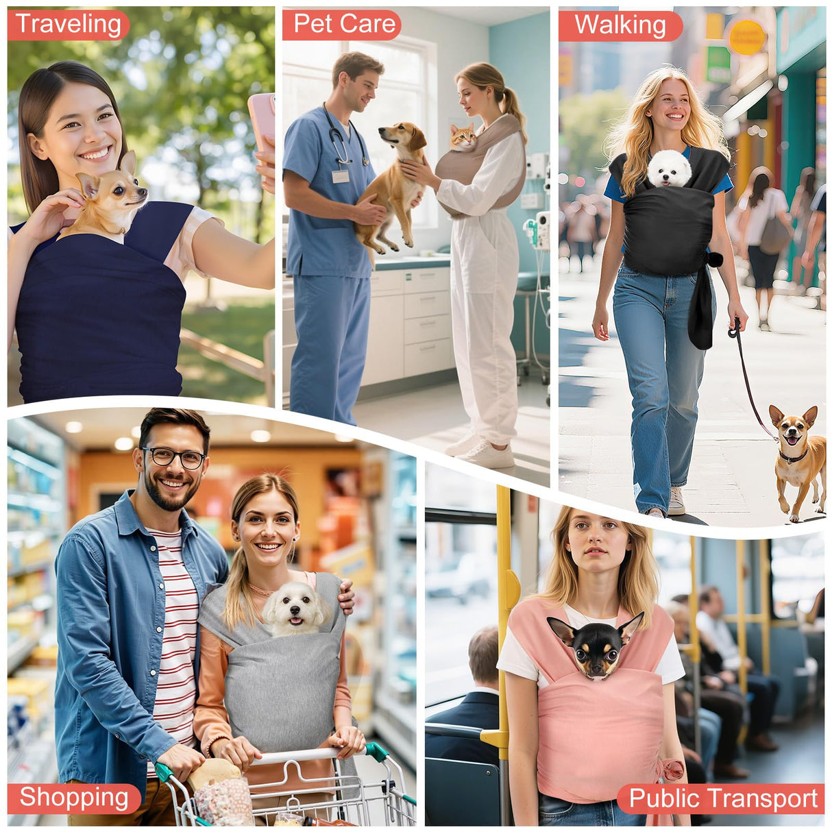 Pawaboo Pet Sling Carrier for Small Dogs and Cats, Hands Free Dog Carriers Sling, Anti-Anxious Soft Cotton Front Facing Cat Carrier Papoose, Puppy Kitten Pouch Reduce Back Neck Pain, Pink