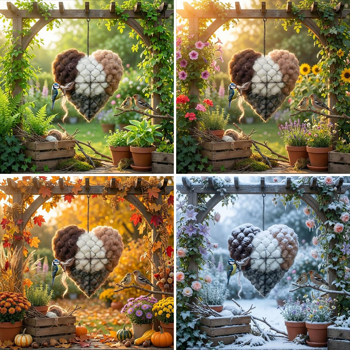 Handmade Alpaca Fiber Bird Nesting Heart - Refillable Natural Nesting Material for Wild Birds, Hummingbirds, Chickadees - Cozy Garden Decor Gift for Bird Lovers