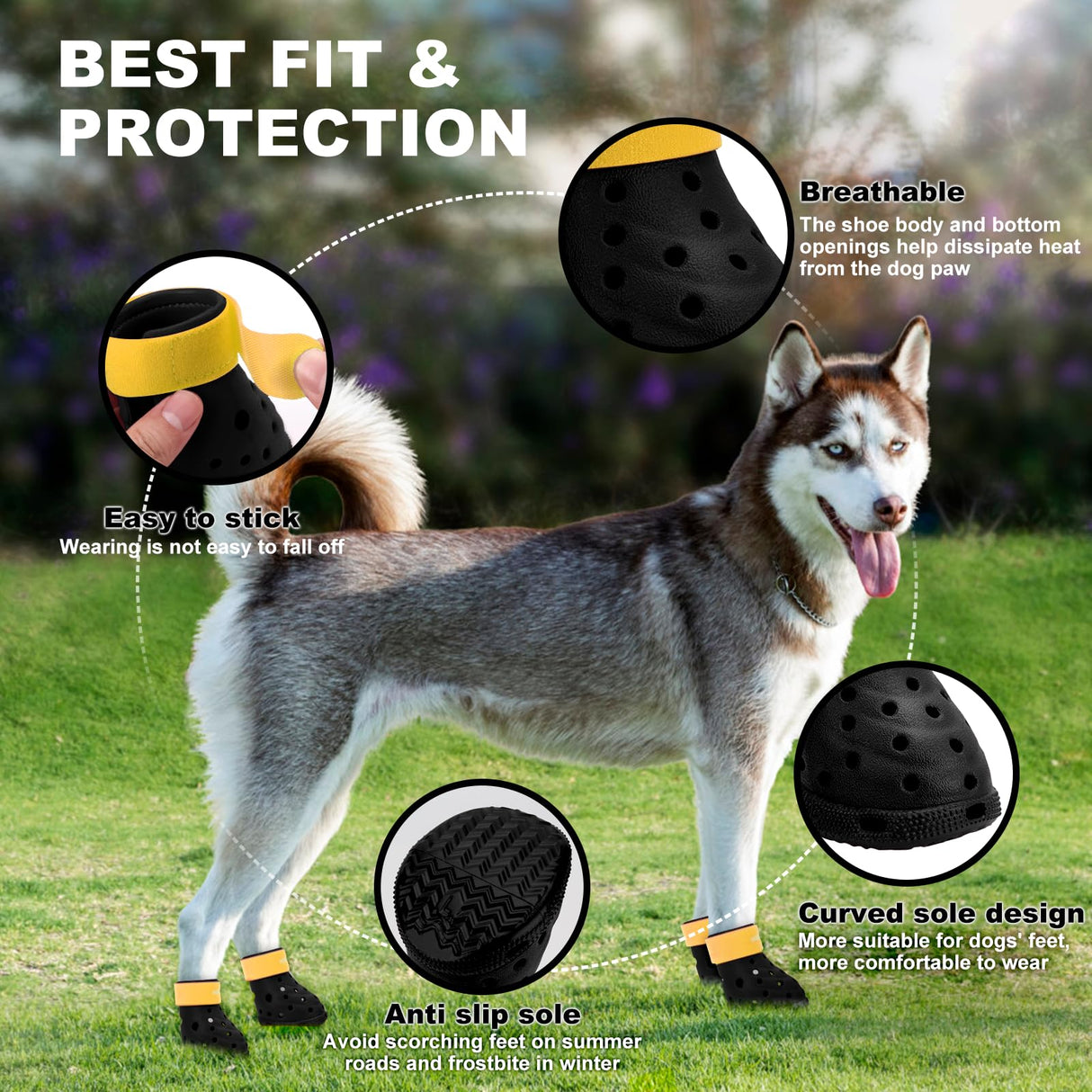 Dog Shoes Breathable Dog Shoe for Hot Pavement, Dog Booties and Paw Protectors, Non-Slip Waterproof Dog Sandals Boots (Black+Yellow, L: (3.1’’x2.5'')(L*W))