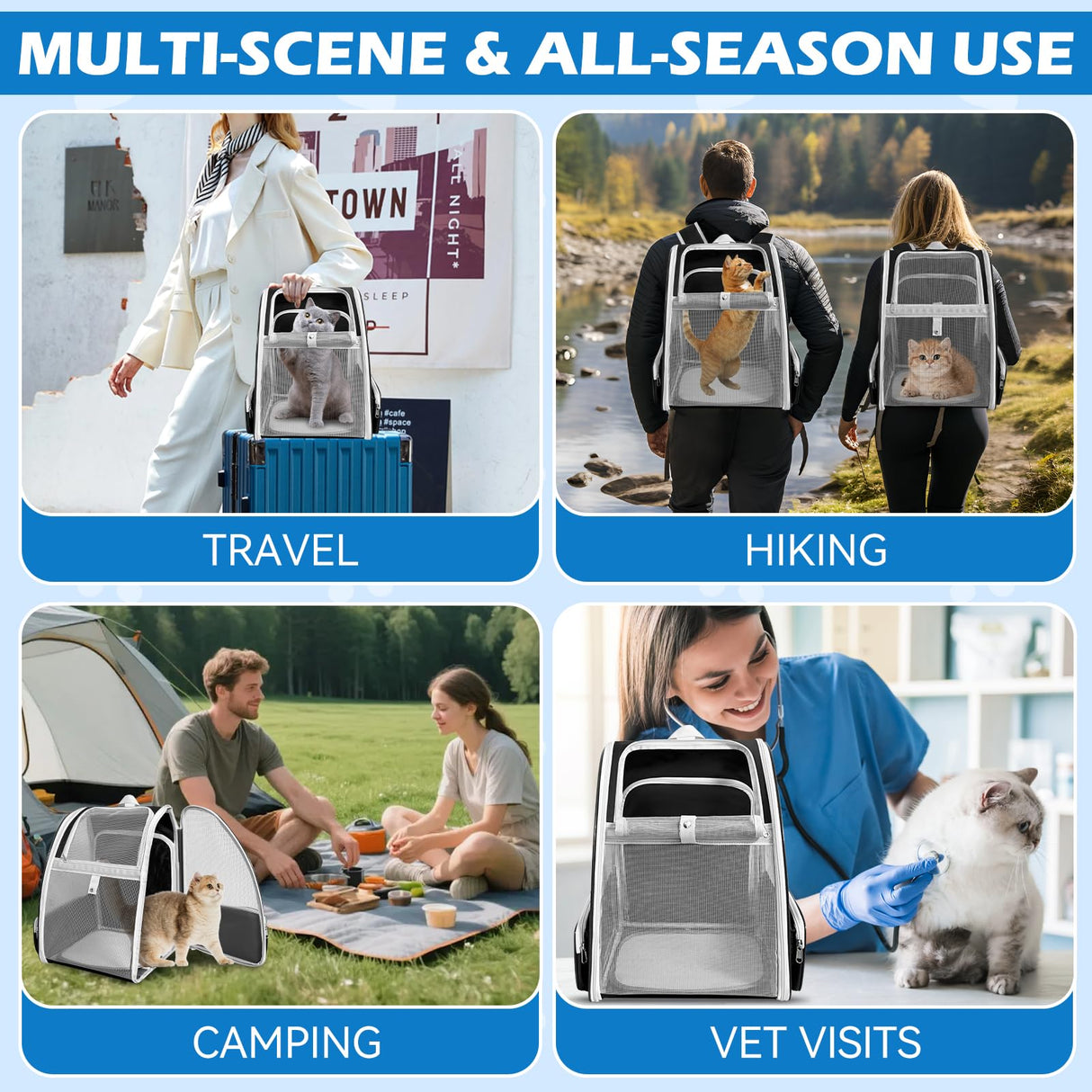 VeluXanipyr Cat Backpack Carrier,Expandable Pet Carrier Backpack for Cat and Small Dogs,for Hiking, Camping and Travelling Use,Collapsible Carrier with Breathable Mesh,Gray