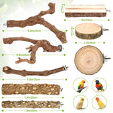 CZWESTC 8PCS Natural Grape Wood Bird Perch Set - Parrot Cage Stand with Paw Grinding Forks, Chewing Sticks & Exercise Branches for Parakeets, Cockatiels, Conures, Budgies, Finches