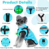 HezzLuv Waterproof Dog Jacket with Built-in Harness, Winter Snow Dog Warm Coat for Small, Medium Dogs, Cold Weather Cozy Vest Clothes with Luminous Pendant and Reflective Strips, Adjustable Straps