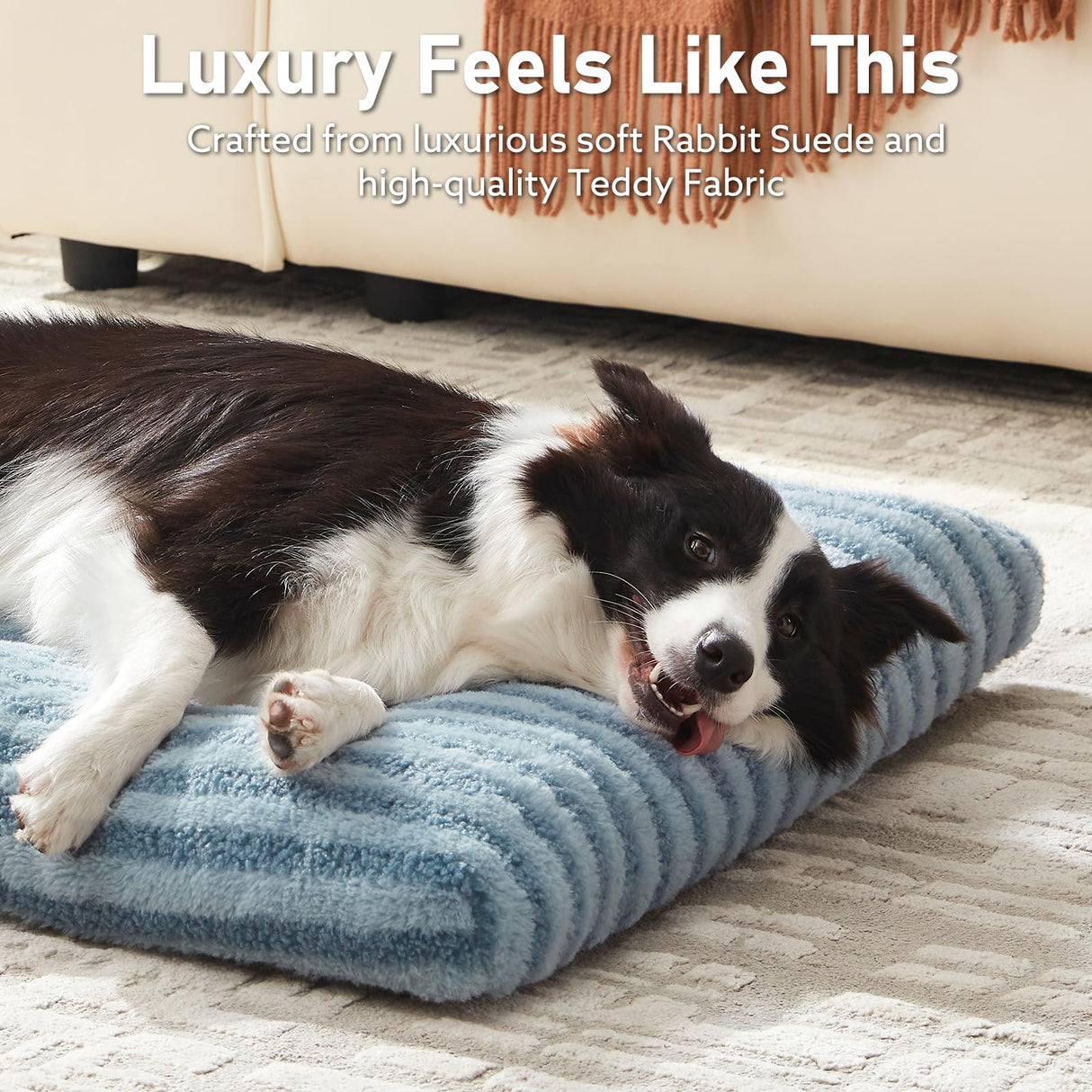 FURTIME Washable Dog Bed Large Sized Dogs, Deluxe Dog Crate Beds Comfy Fluffy Kennel Pad Anti-Slip Pet Sleeping Mat, Machine Washable Dogs Pillow, 35"x23"x3.5", Blue