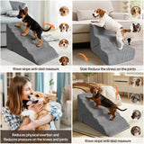 Pet Dog Stairs for Small Dogs, 2 in 1 Transformable 3-Step Pet Stairs and Wave Anti-Fall Slope for Short Legs and Long Legs Dog, for Couch (12-19 in) with Durable Non-Slip Waterproof Cover（Grey）