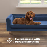 CRITTER SITTERS 42-in. Elegant Navy Faux-Velvet Rectangular Dog Sofa for Medium and Large Dogs, Elevated Plush Dog Couch