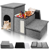 YIMITEE Dog Stairs for Small Dogs, 3 Tiers Dog Step with Storage, Foldable Older Cat Ramp with Condo Cat Scratcher, Portable Pet Ladder for High Bed Couch Chair Car, Up to 165 Lbs, 17 Inch