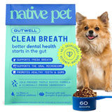 Native Pet GutWell Clean Breath - Dog Breath Freshener & Dog Dental Powder - Teeth Cleaning to Reduce Plaque & Tartar - Promotes Fresh Breath with Targeted Triple-biotic Dental Care Blend - 60 Scoops