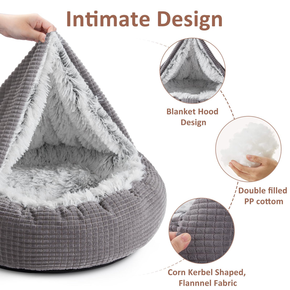 MIXJOY Dog Bed with Blanket, Round Calming Cozy Cave for Medium Dogs, Soft Plush Cuddler Puppy Bed and Burrow Cave, Anti-Slip Bottom, 26inch