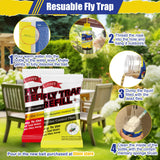 2 Reusable Fly Traps Outdoor Hanging with Bait Refill, Gnat Trap Killer Jar for House, Bug & Insect, Fruit Fly Repellent Patio, Fly Catcher for Stable