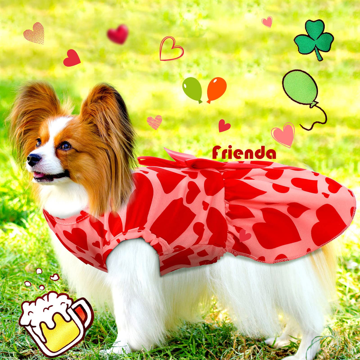 Frienda 6 Pack Valentines Day Dog Costume St. Patrick's Independence Day Christmas Halloween Thanksgiving Dress Bow Puppy Pack Girl Cat Birthday American Flag Dog(S (3-5lbs))