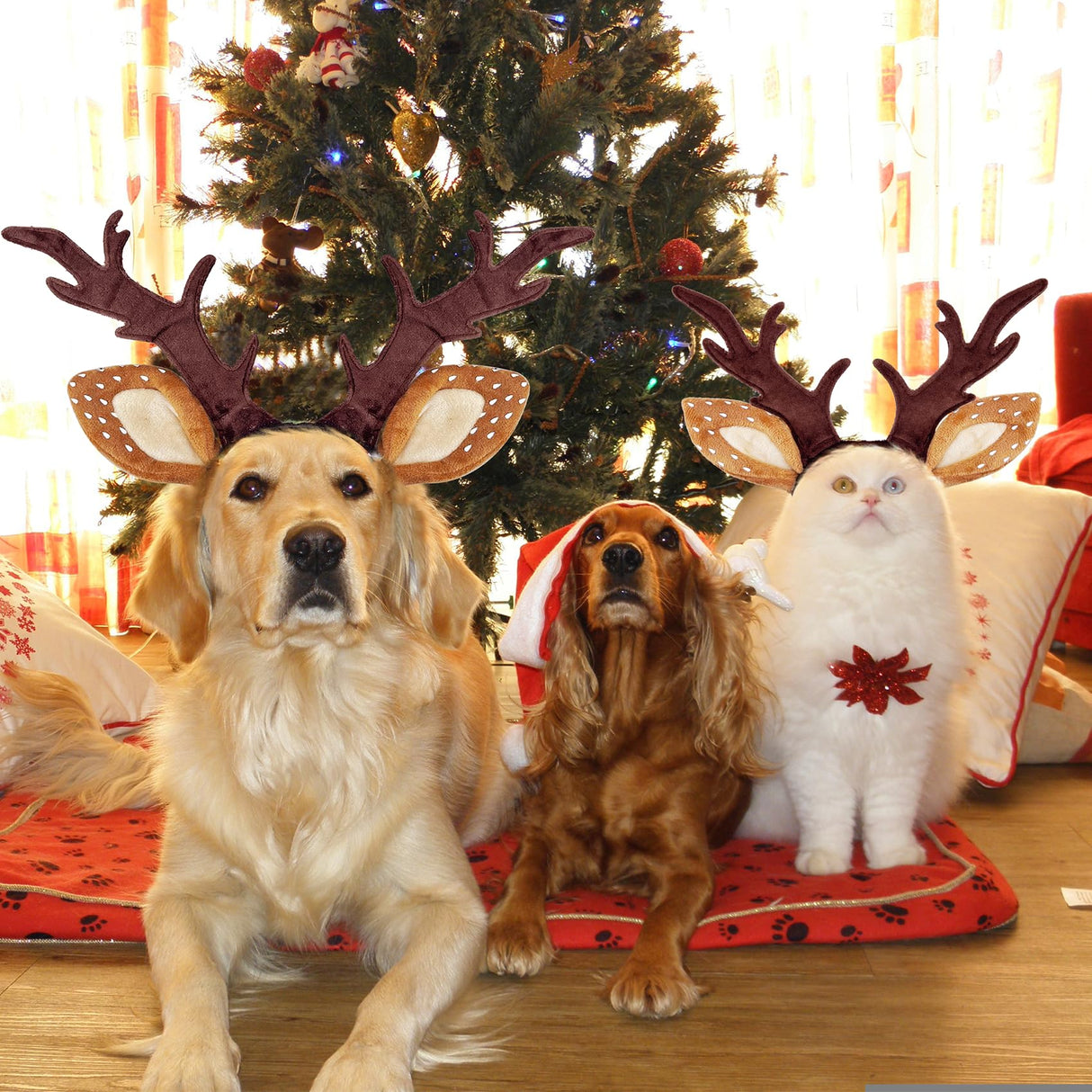 KUDES Dog Cat Christmas Reindeer Antlers Headband Classic Adjustable Elk Hat Headwear Pet Deer Cospaly Costumes Accessories (L(for Medium Big Dogs))