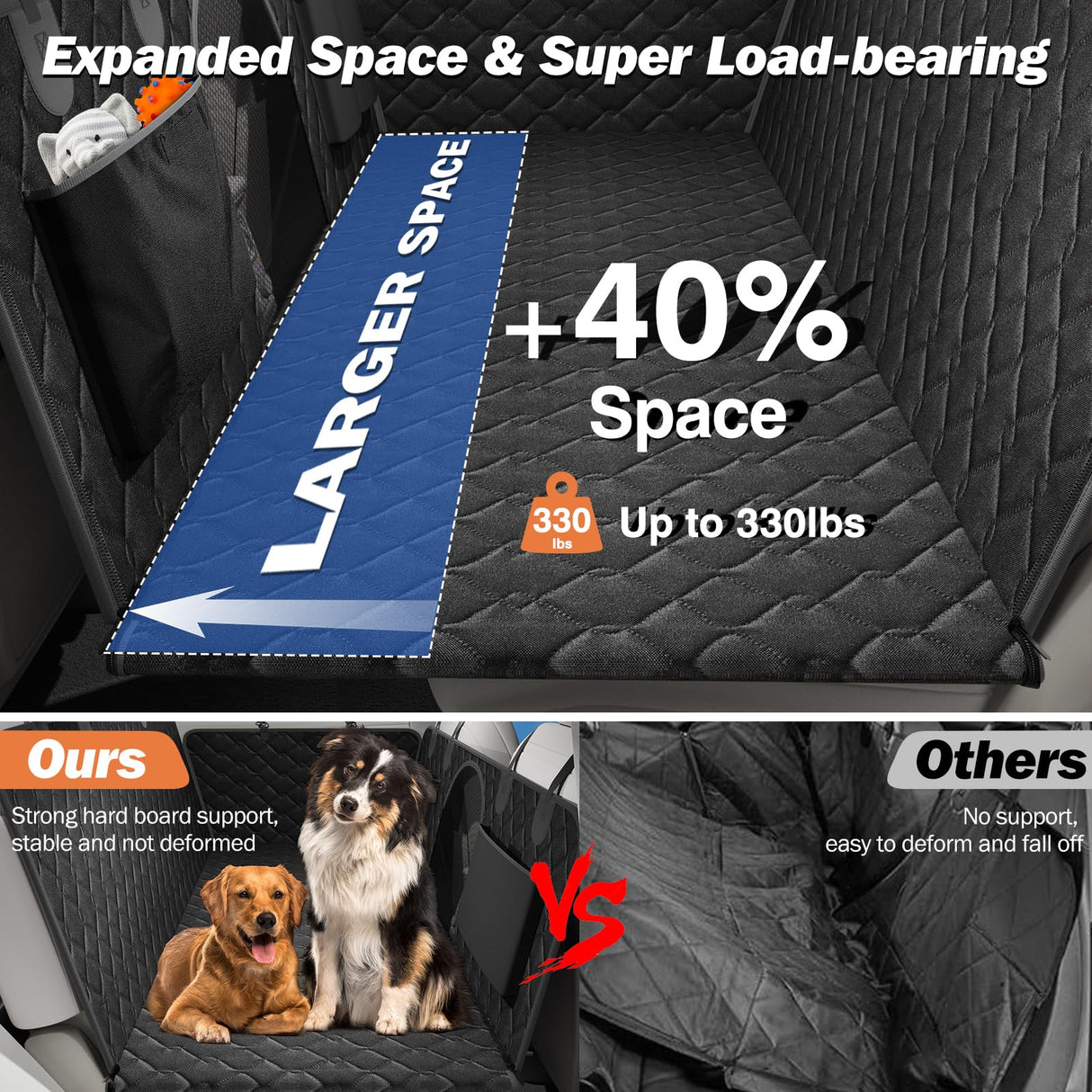 Tivray Back Seat Extender for Dogs, Dog Car Seat Cover for Back Seat Hard Bottom - Holds 330lbs Waterproof Cover for Dogs with Mesh Window & Pocket, Dog Hammock for Car, Small Truck, Black + Black