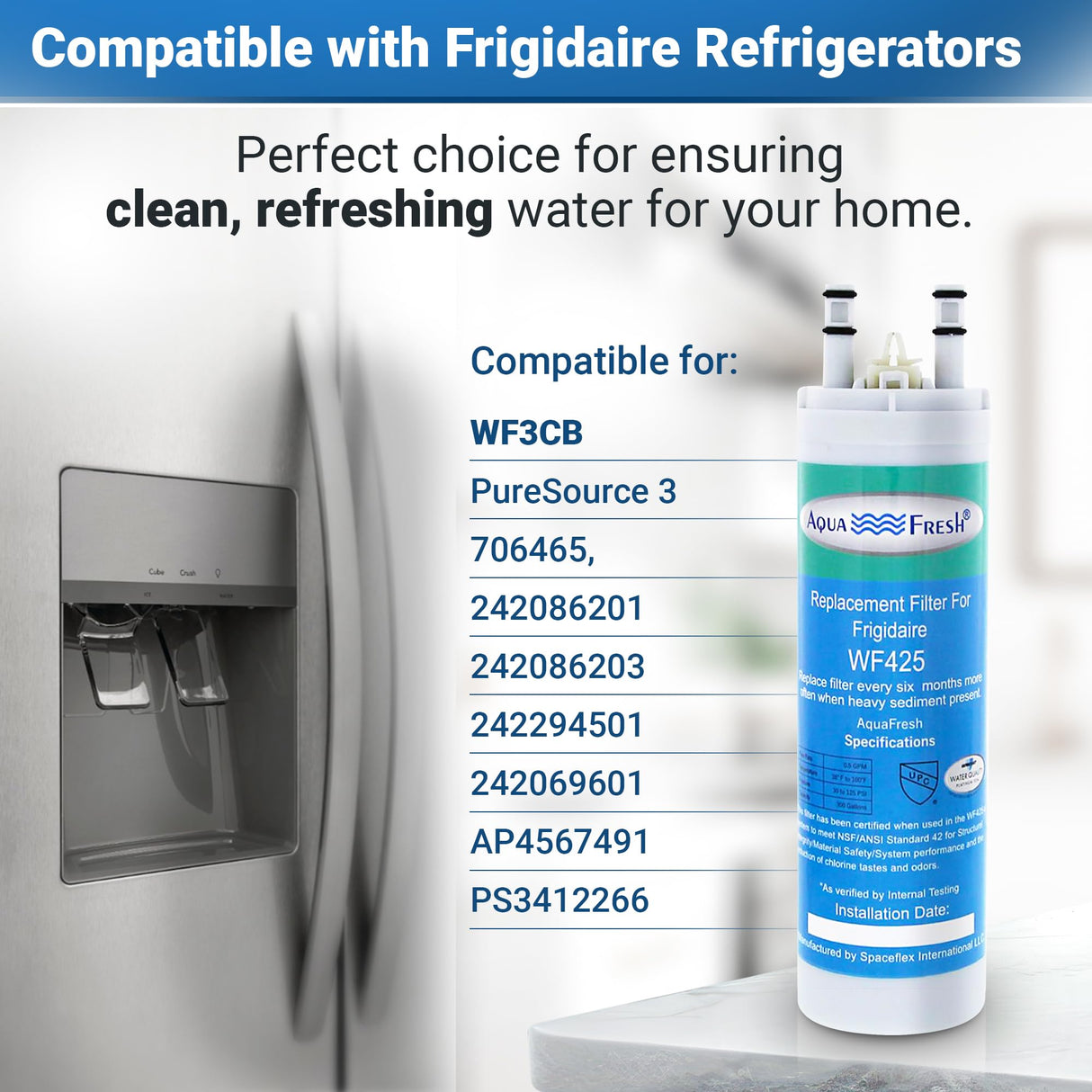 Aqua Fresh WF425 Refrigerator Water Filter (3-Pack) | Replacement for WF3CB, PureSource 3, 706465, 242086201, 242086203, 242294501, 242069601, AP4567491, PS3412266, WF425, Fridge Filter