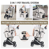 Beberoad Pets T3 Pro 3-in-1 Pet Stroller for Small Dogs & Cats – Foldable, Lightweight with Detachable Carrier, 180° Canopy & Cup Holder (Beige)