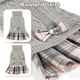 YUDODO Dog Sweater Dress for Dogs Girl with Bowtie Turtleneck Knitted Pet Dress Dog Winter Clothes Warm Sweaters for Puppy Yorkies Chihuahua Grey L