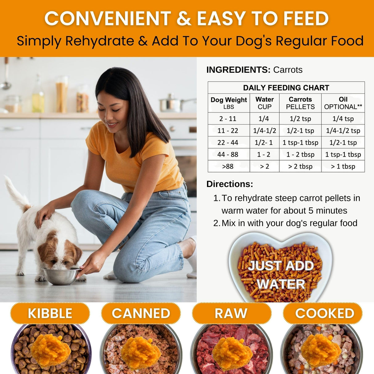 Olewo Original Carrots for Dogs – Fiber for Perfect Poop, Dehydrated Dog Food Toppers for Picky Eaters, Natural Skin & Coat Support, Multivitamin, Probiotics for Digestive & Gut Health, 2.2 lbs