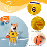 DELIFUR Dog Basketball Player Costume - Pet Halloween Costume Adjustable Funny Dress Up Sports Outfit Cosplay Clothes for Large Cats and Small Dogs (Yellow Basketball, X-Small)