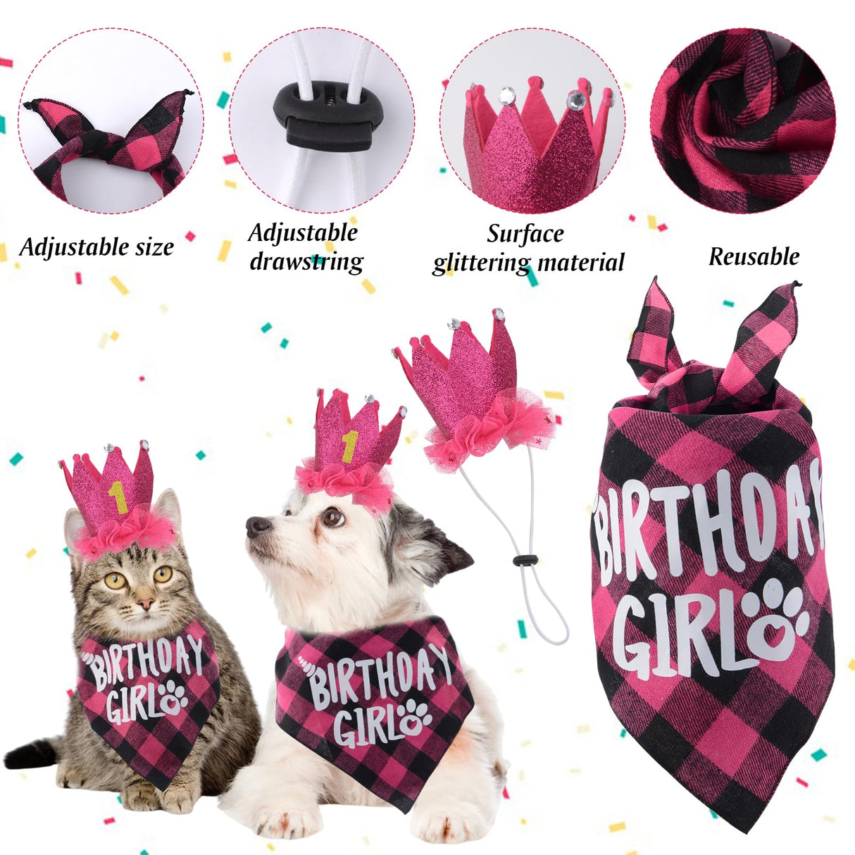 HACRAHO Dog Birthday Bandana Hat Set，1 Set Puppy Birthday Party Supplies for Girl Dogs Dog Birthday Decorations with Birthday Numbers Pet Party Hats Scarf Banner Set for Small Medium Dogs(Red)