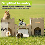 HIIMALEX Extra Large Wooden Bunny Castle House Multistory Climbing Tower Hideout Ventilated Sturdy Habitat for Rabbit Guinea Pig Chinchilla Ferret