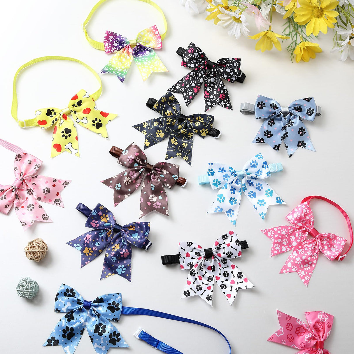 Yunsailing 100 Pcs Dog Bow Ties Bulk Dog Bows with Adjustable Collar Cat Bowtie Pet Grooming Neck Collar for Small Medium Pets Birthday Holiday Photography Accessories(Dog Paw)