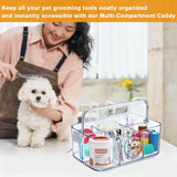 Brabtod Clear Dog Storage Organizer,Pet Grooming Supplies Organizer with Handle,5 compartments Countertop Caddy, Storage Bin for Dog Cat Grooming Kit,Trimmer,Clipper,Combo,Brush
