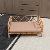 wallowsun Wicker Dog Bed with 2" Cushion,Rattan Dog Sofa Bed for Small Medium Dogs– Indoor/Outdoor Metal Frame Pet Bed up 66lbs (Brown Rattan Brown Cushion)