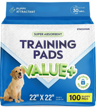 Load image into Gallery viewer, Puppy Pads Pet Pee Pads for Dogs &amp; Puppy Training [100-COUNT] Potty Pads for Dogs 22" x 22" Leak-Proof Dog Pee Pads - Quick-Dry Surface - Heavy Duty Absorbent Disposable Dog Wee Pad Bulk Pack
